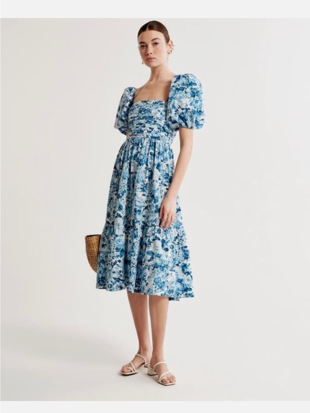 *Tall Large* Abercrombie & Fitch Emerson Poplin Puff Sleeve Midi Dress